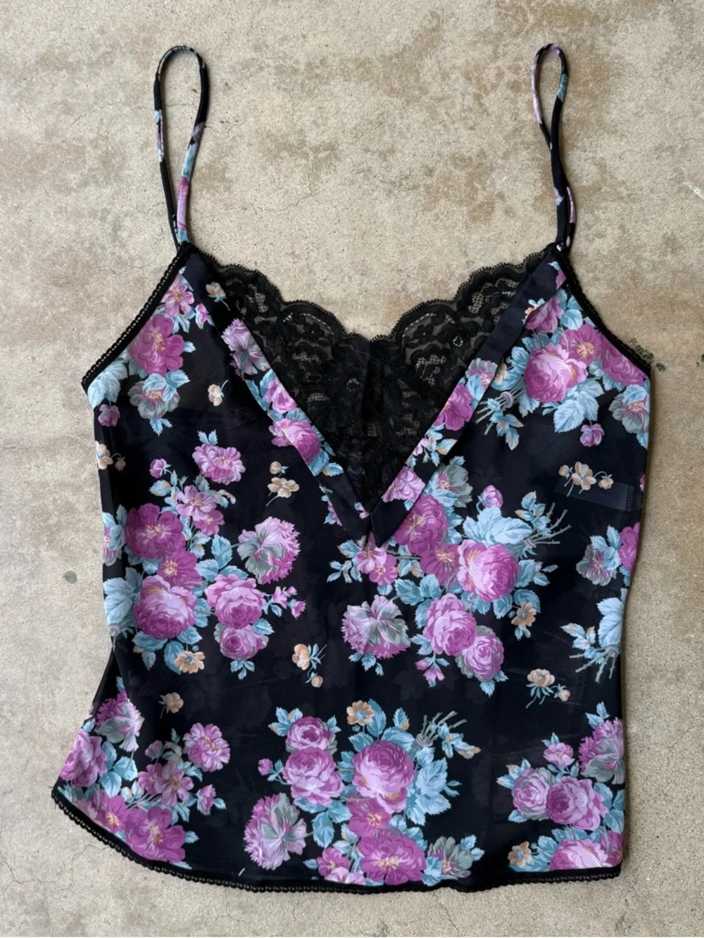 Sheer Mystique Maidenform top 32 VINTAGE floral lace cami rose scalloped hem - Picture 1 of 7